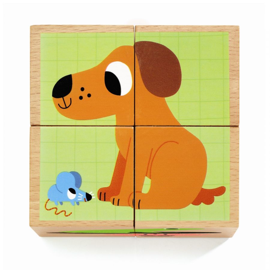 Djeco - Puzzle cubi di legno Wouaf & Co
