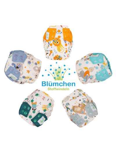 Pannolino lavabile Blümchen - All in one Newborn in bambù con bottoni in vari colori